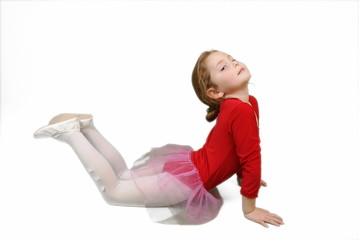 little girl in a red elegant dress.White background