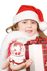Little girl whit snowball in her hand