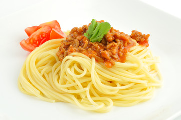 Spagetti mit Bolognese Sauce und Tomaten
