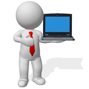3d character business man standing with laptop