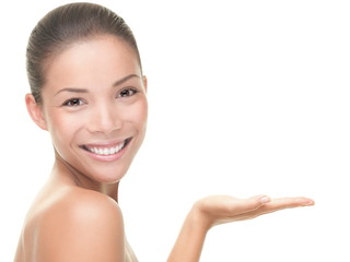 Beauty care treatment woman showing copy space