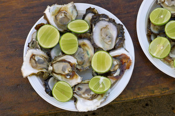 Plate of raw oysters