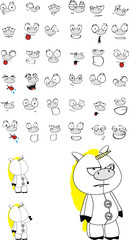 grumpy unicorn plush toy cartoon expressions pack in vector format
