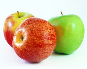 Green yellow and red apples