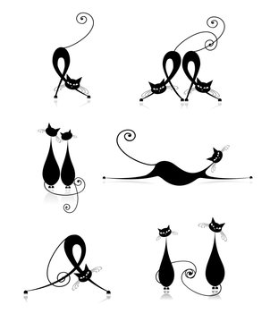 Graceful cats silhouettes black for your design