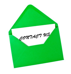 Contact us card in green envelope