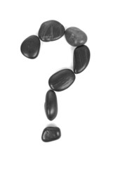 Symbol '?' made of stones isolated on white