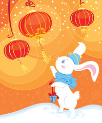 White rabbit - symbol of Chinese horoscope for New Year