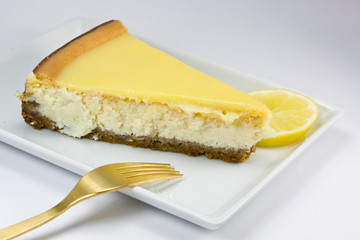 a slice of lemon cheesecake