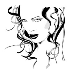 Hand-drawn fashion model. Vector illustration. Woman's face