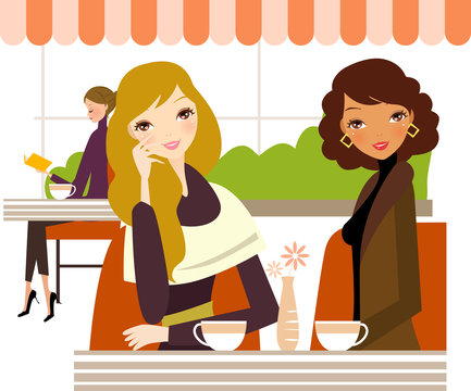 Three ladies drinking coffee
