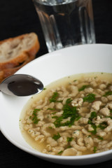 bavarian soup with a spoon