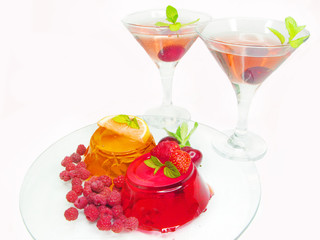 jelly fruit dessert and alcohol cocktails