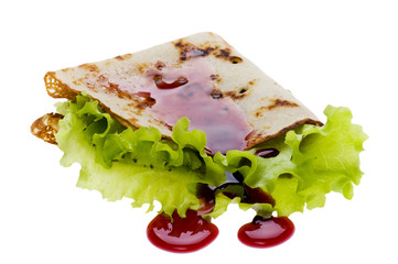 pancake with jam on white