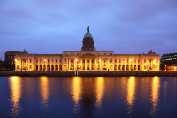 southern facade of Customs House at night in Dublin..