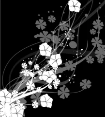 Crédence de cuisine en verre imprimé Fleurs noir et blanc fond floral noir et liserons