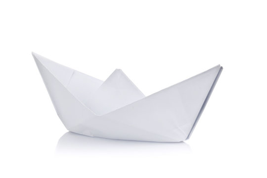 Paper ship on white background