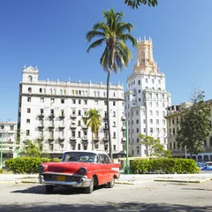 Printed roller blinds Cuban vintage cars antique automobile, Havana, Cuba