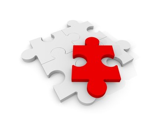 4 Puzzle pieces with a red piece on top