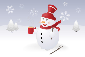 Snowman and different snowflakes