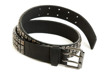 Black leather belt with steel buckle