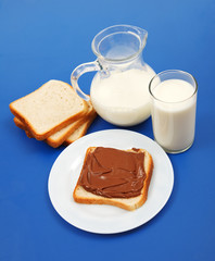 Milk and bread with chocolate