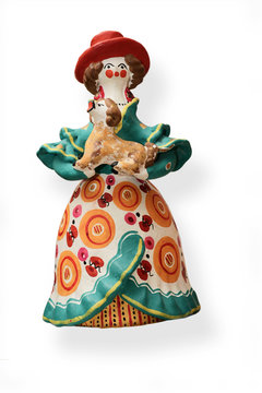игрушка глиняная дама с собачкой