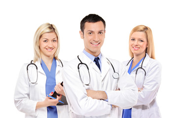 A view of a happy medical team of doctors, man and women