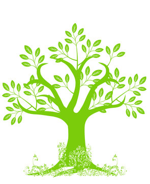 Fototapeta Abstract Tree Silhouette with Leaves and Vines