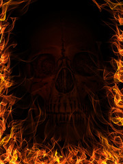 Skull in the dark with fire and flames - 28142477