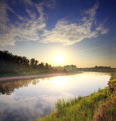 Fototapeta na wymiar river landscape with sunrise