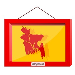 Vector map of Bangladesh  in a frame on a nail