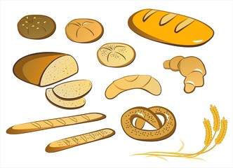 set of editable bread, buns, backed goods isolated