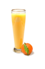 A glass of fresh orange juce with a ripe mandarin
