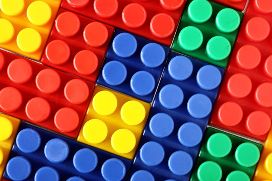 Grid of colorful plastic blocks