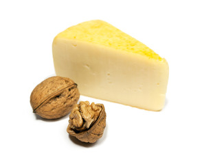 Closeup of walnuts and cheese