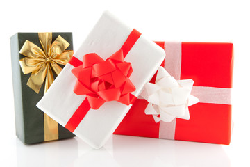christmas presents over white background