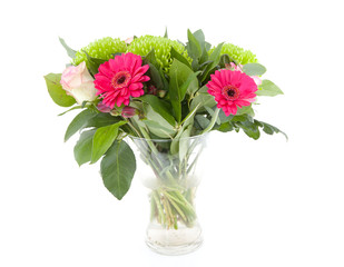 Beautiful bouquet of flowers over white background