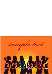 card with silhouettes of girls in bikinis