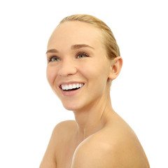 Obraz premium Portrait of a beautiful young woman, looking up