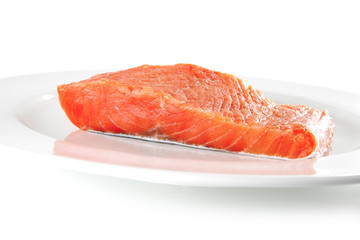 smoked salmon on white plate