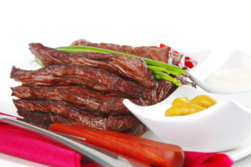 served sectioned beef meat