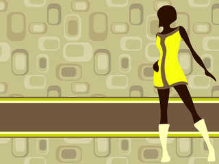 Olive green retro banner with mod girl