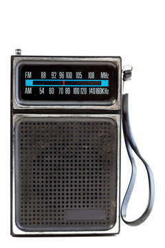 Vintage Black Portable Transistor Radio Isolated Background