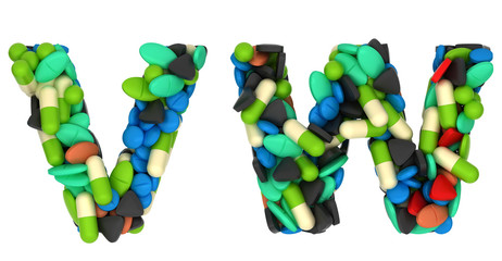 Pharmacy font W and V pills letters