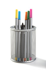 Felt-tip pens in a support of silver colour