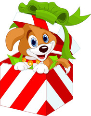 Naklejka premium Puppy in a Christmas gift box