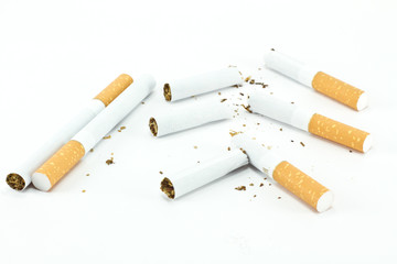 Isolated Broken cigarette on a white background