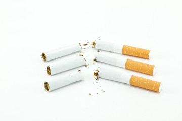 Isolated Broken cigarettes on a white background