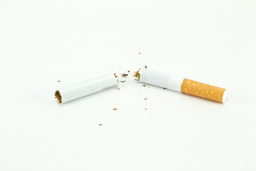 Isolated Broken cigarette on a white background